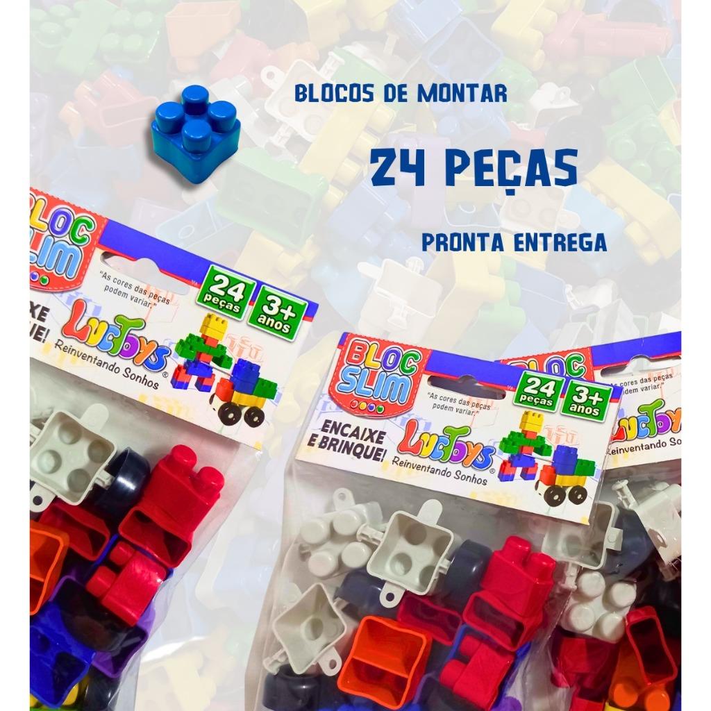 Kit 5 Pacotinho De Bloco De Montar Com Rodinha Brinquedo Educativo 24 Peças Cada Oferta Lembracinha