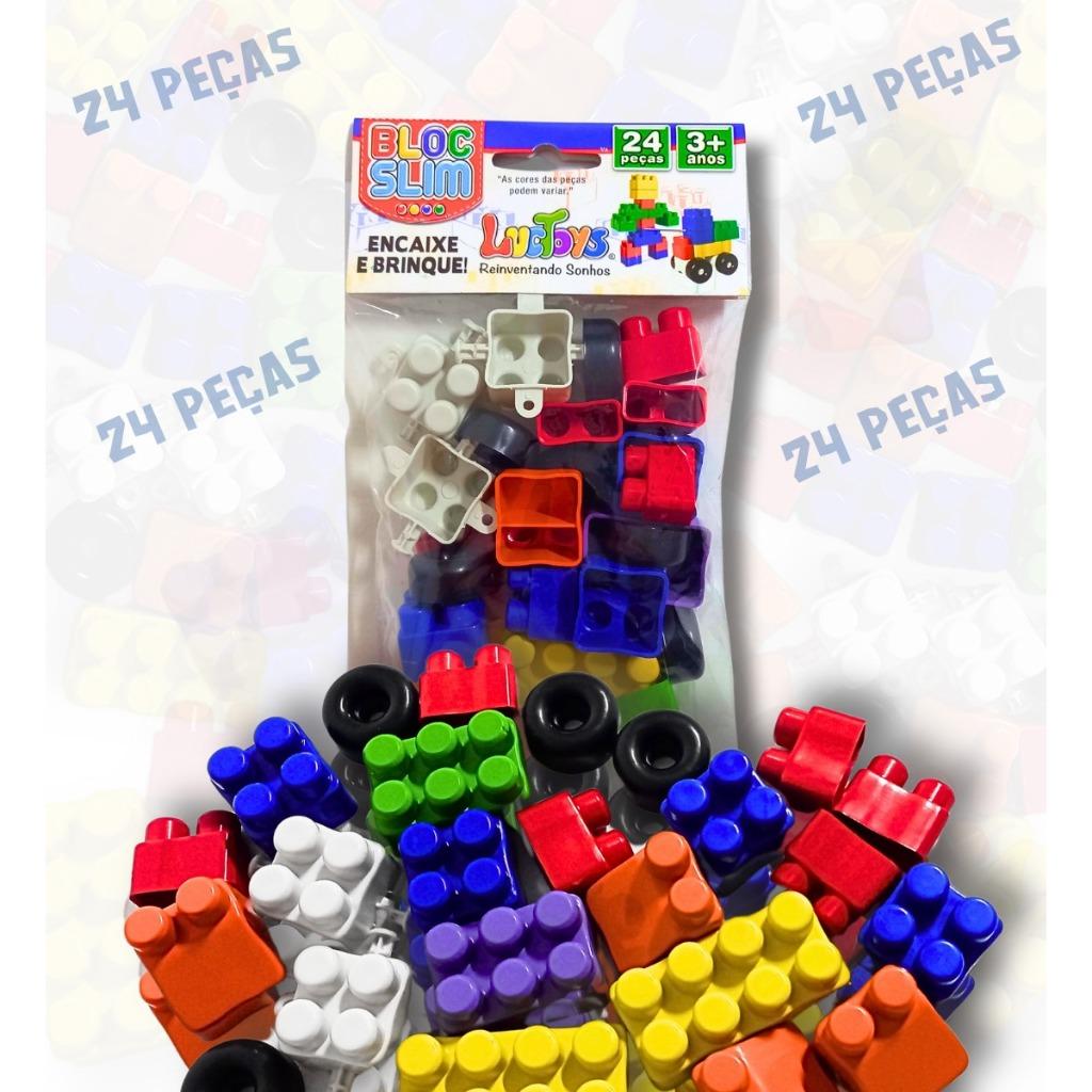 15 Pct De Bloco De Montar Com Rodinha Brinquedo De Encaixar Educativo 24 Peças Oferta Lembracinha