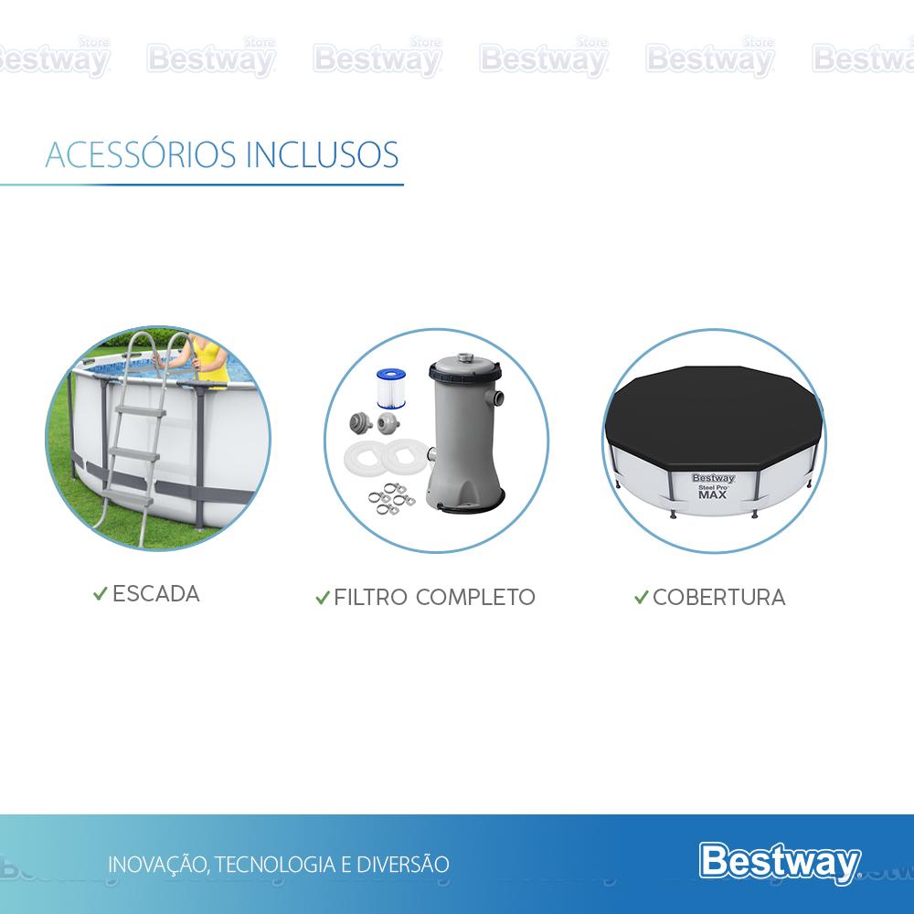 Piscina Estrutural 16015 Litros PRO MAX + Capa + Escada + Filtro 110V Ou 220V Bestway