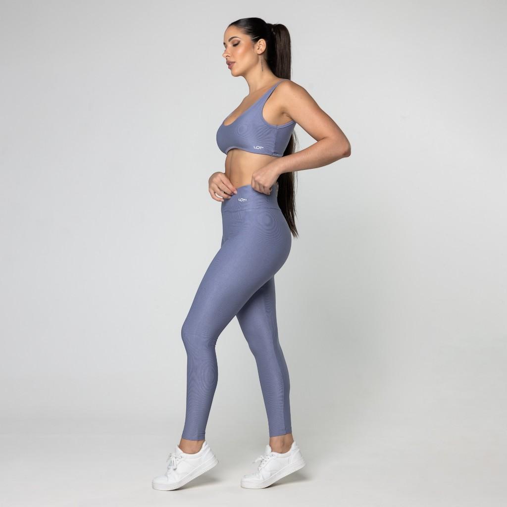 Conjunto Fitness Feminino Azul Jeans Academia Poliamida Top E Legging Feminina Crossfit Glow