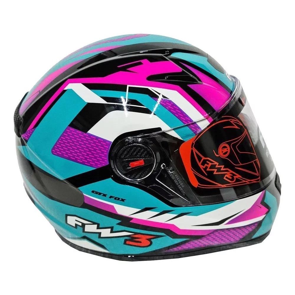 Capacete Fechado FW3 Com Viseira Interna Uv + Narigueira Alta Gtx Fox