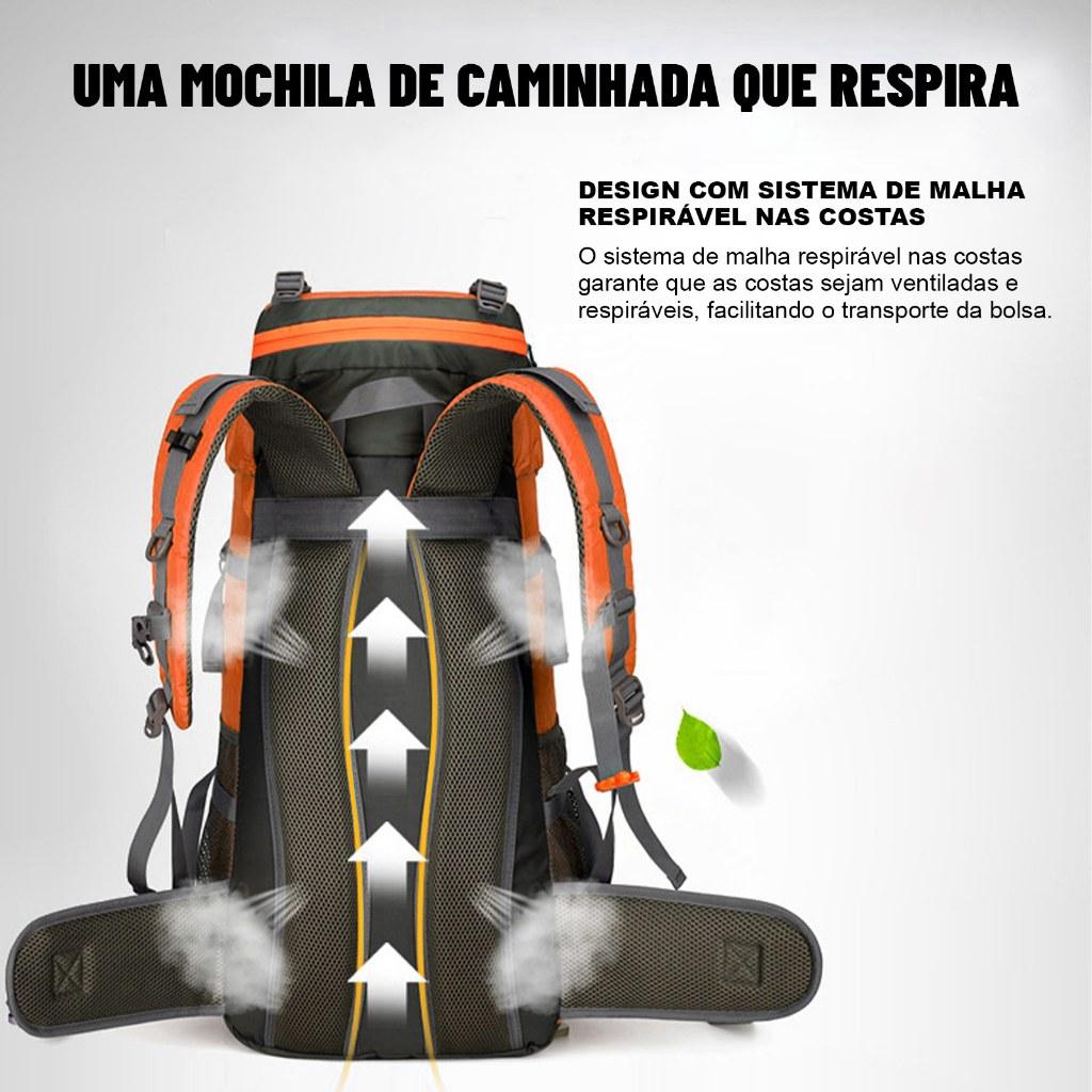Mochila 70L Impermeavel Trilha Camping Viagem Reforcada 65+5l Cor Laranja Desenho Do Tecido Nylon