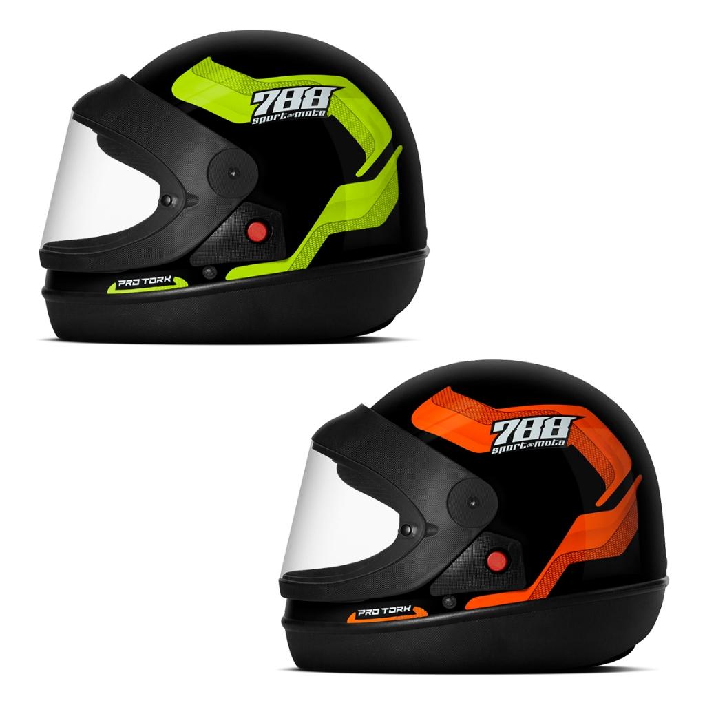 Kit Capacete Moto Masculino E Feminino Integral PRO Tork Sport Moto 788 Viseira Automática Amarelo