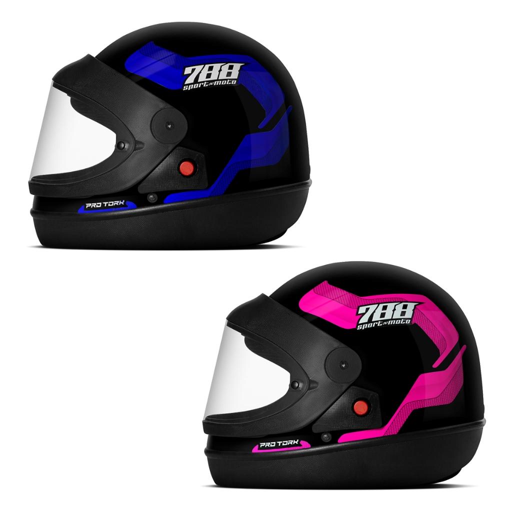 Kit Capacete Moto Masculino E Feminino Integral PRO Tork Sport Moto 788 Viseira Automática Azul