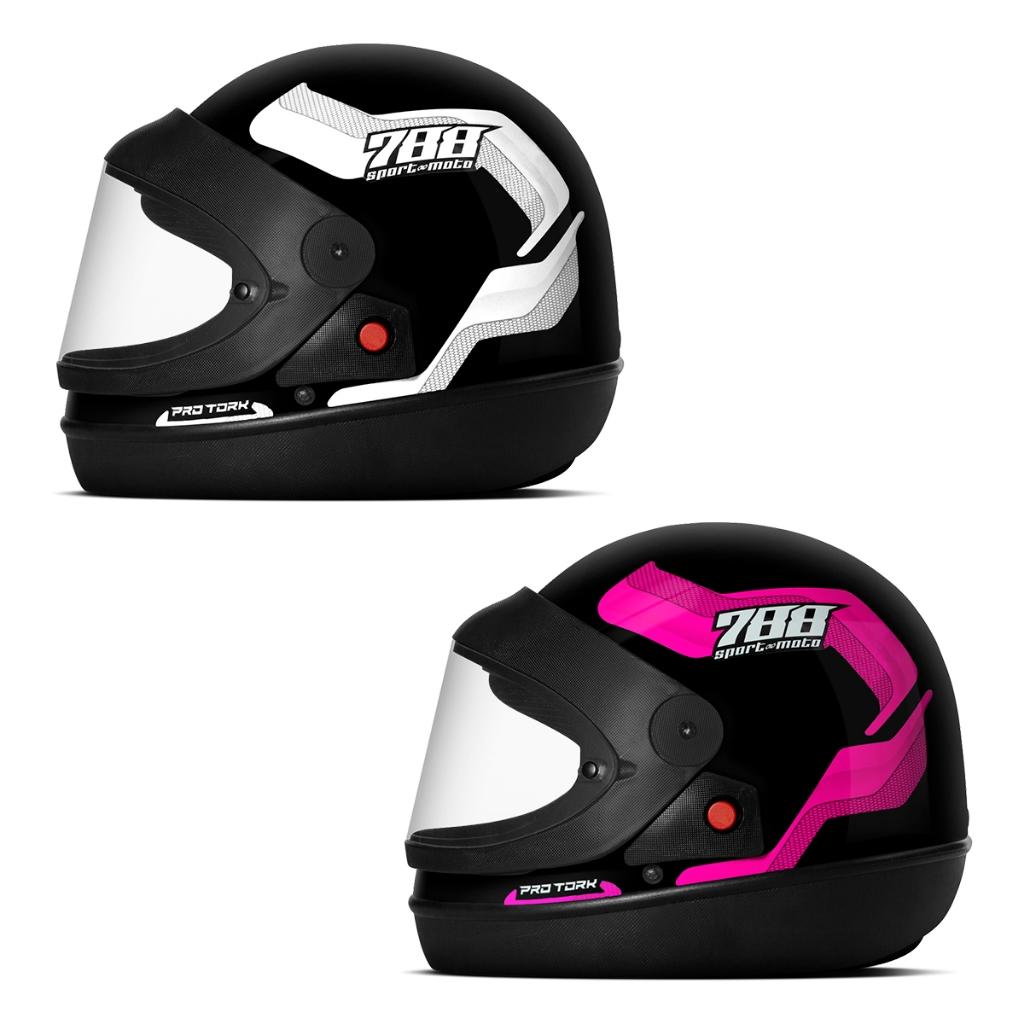 Kit Capacete Moto Masculino E Feminino Integral PRO Tork Sport Moto 788 Viseira Automática Branco