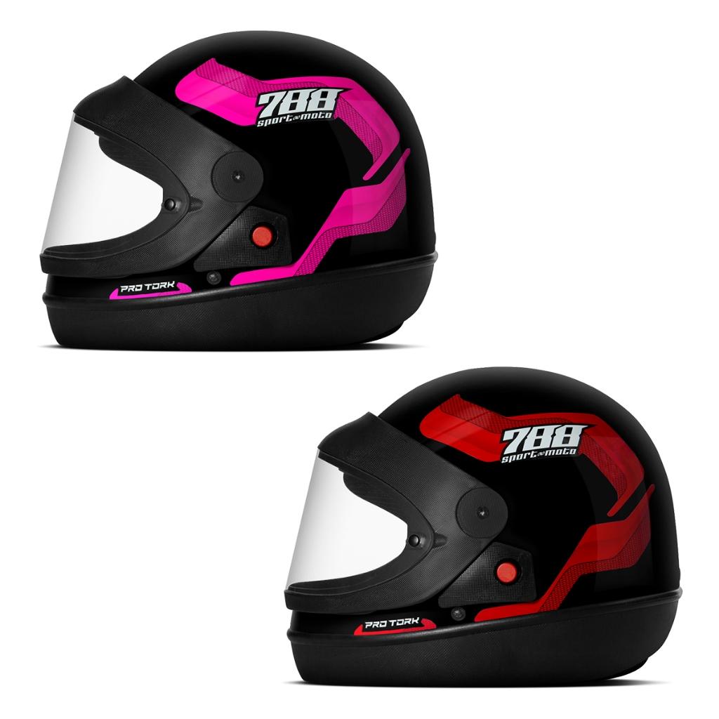 Kit Capacete Moto Masculino E Feminino Integral PRO Tork Sport Moto 788 Viseira Automática Rosa