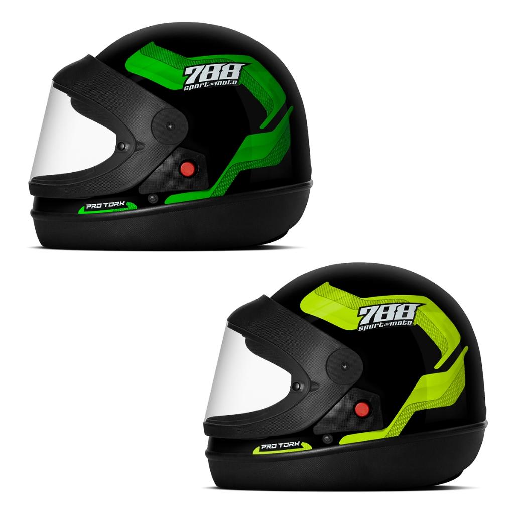 Kit Capacete Moto Masculino E Feminino Integral PRO Tork Sport Moto 788 Viseira Automática Verde