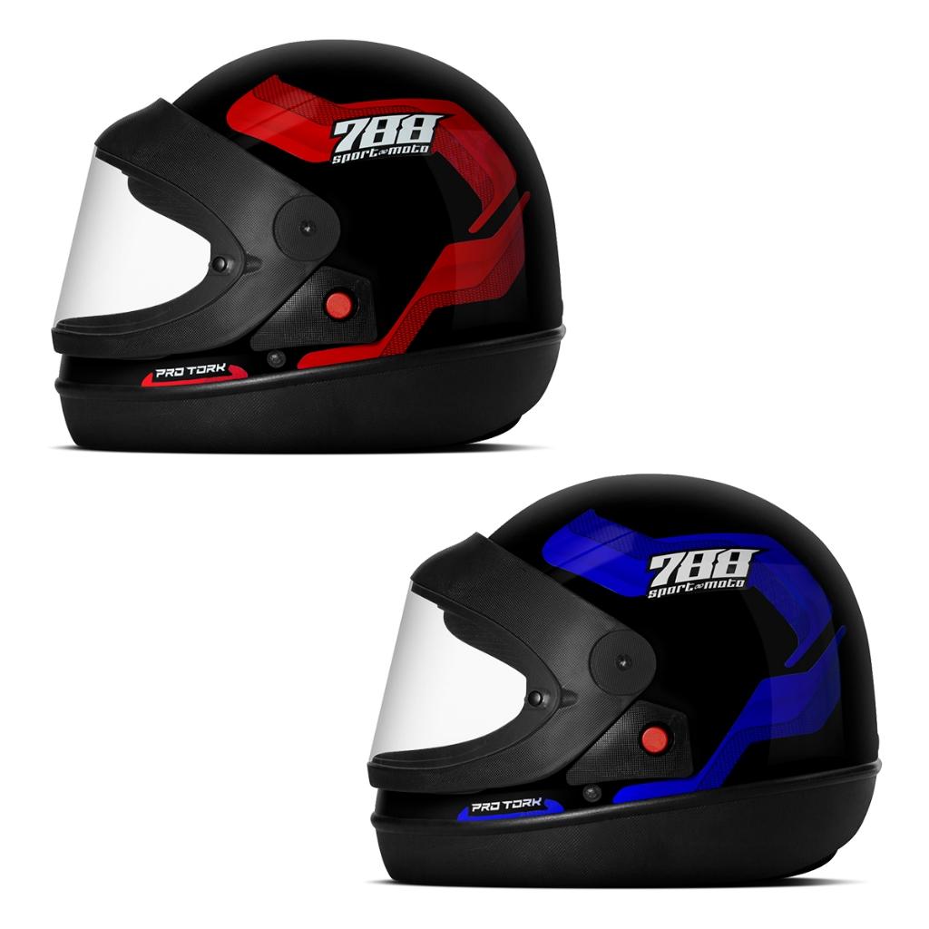 Kit Capacete Moto Masculino E Feminino Integral PRO Tork Sport Moto 788 Viseira Automática Vermelho
