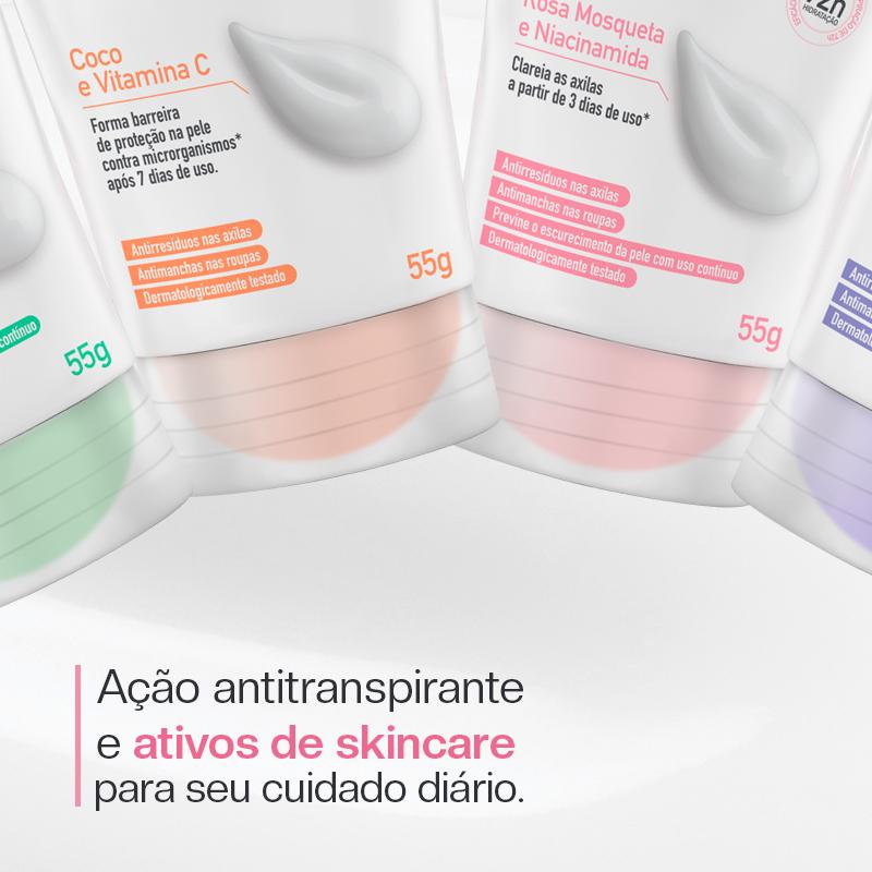 Kit Desodorante Creme Antitranspirante Herbíssimo Care Bisnaga Rosa Mosqueta + Monoí + Coco + Linhaça 55g (4 Unidades)