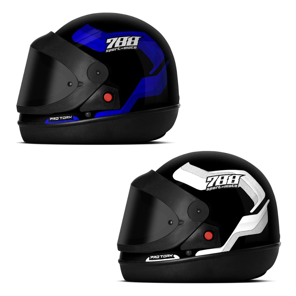 Kit Capacete Fechado Moto Masculino Feminino PRO Tork Sport Moto 788 Viseira Fumê Automático Branco