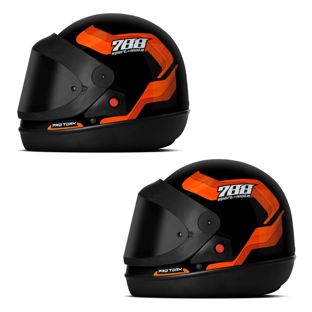 Kit Capacete Fechado Moto Masculino Feminino PRO Tork Sport Moto 788 Viseira Fumê Automático Laranja