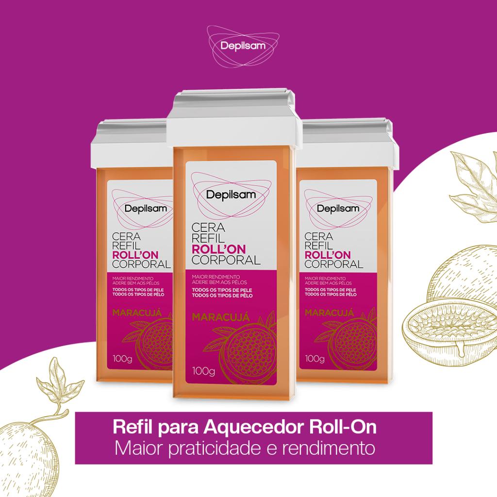 Kit Cera Refil Roll-on Corporal Depilsam Maracujá 100G (3 Unidades)