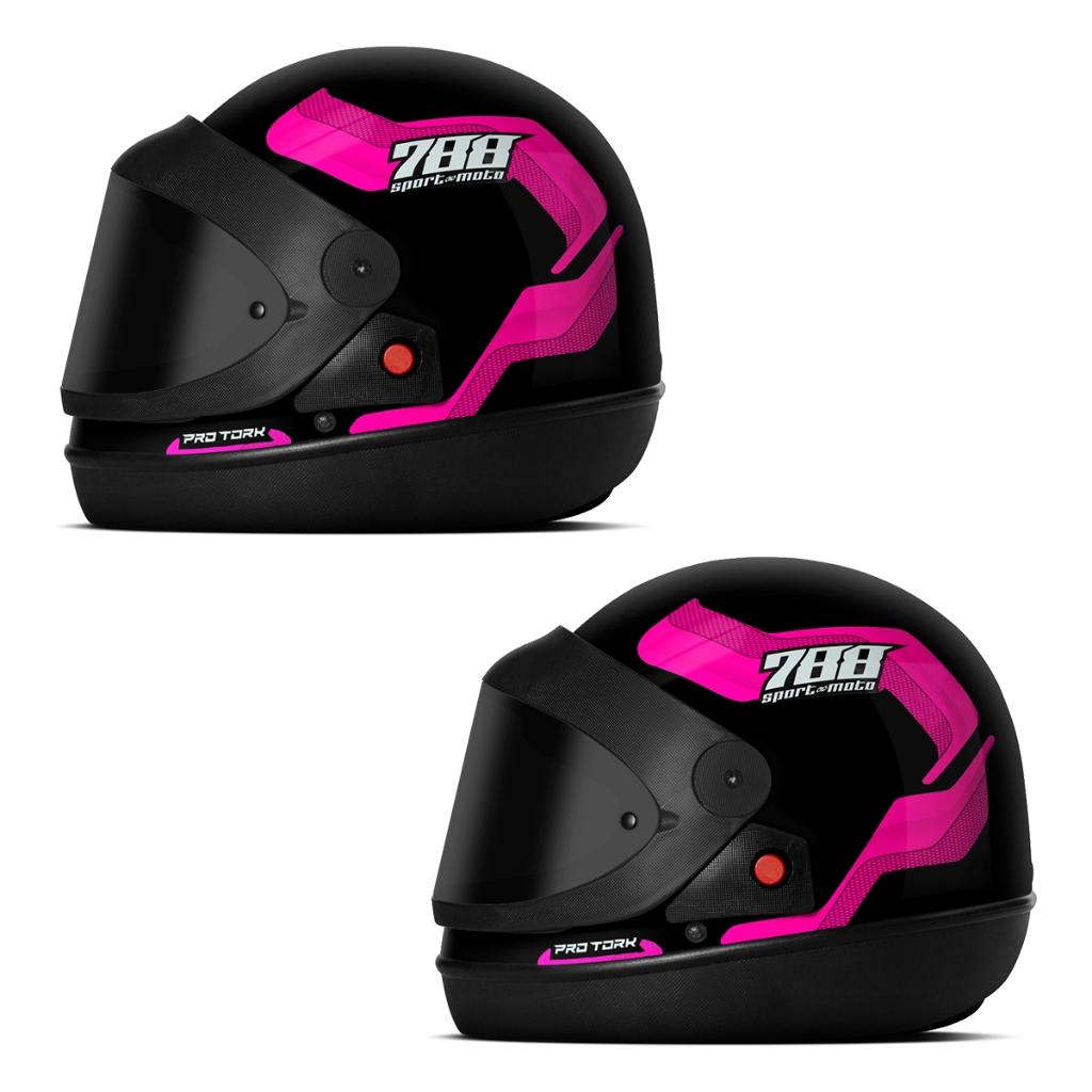 Kit Capacete Fechado Moto Masculino Feminino PRO Tork Sport Moto 788 Viseira Fumê Automático Rosa