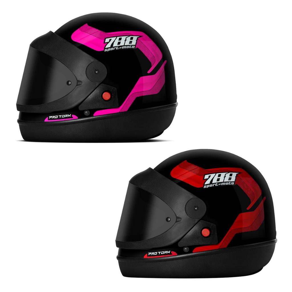 Kit Capacete Moto Masculino Feminino PRO Tork Sport Moto 788 Viseira Fumê Automático Vermelho