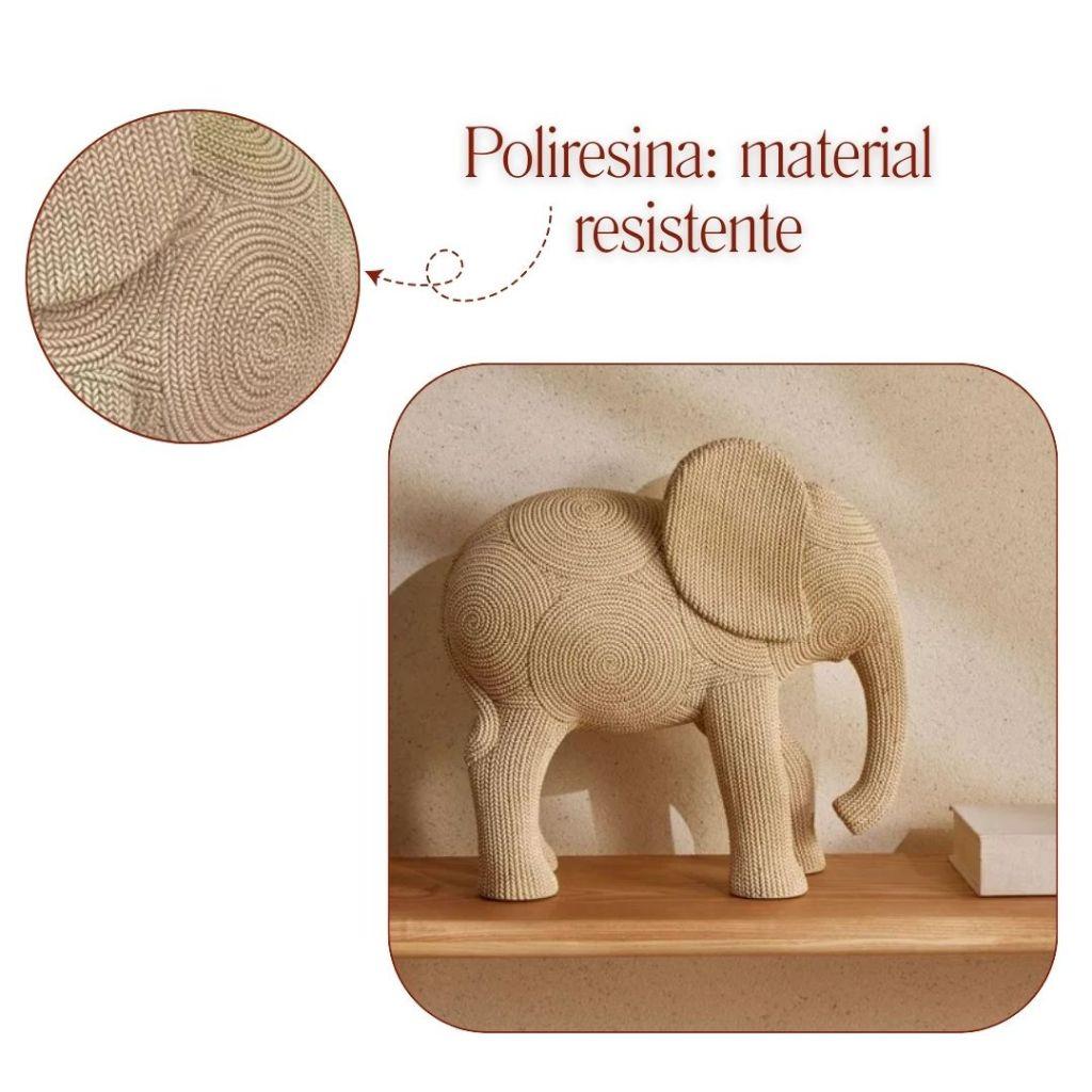 Escultura Estatueta Enfeite Decorativo Elefante Bege Para Sala