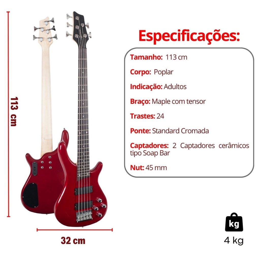 Kit Contra Baixo 5 Cordas Giannini Gb205a Ativo + Acessórios + Amplificador Sheldon