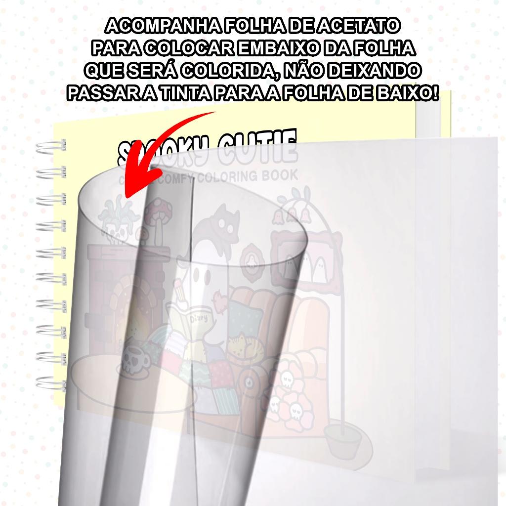 Livro Colorir Spooky Cutie 40 Folhas 180G Capa Dura Desenho Pintura Fantasminha Fofura Assustadora