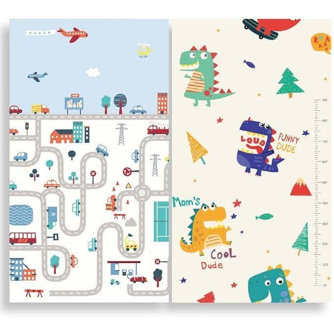 Tapete Infantil Interativo Dobravel Dupla Face Carrinhos Dinossauros - Shiny Toys