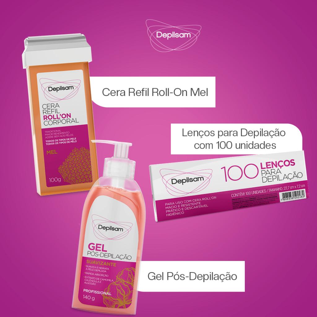 Kit Cera Refil Roll-on Corporal Depilsam Mel 100G (3 Unidades)