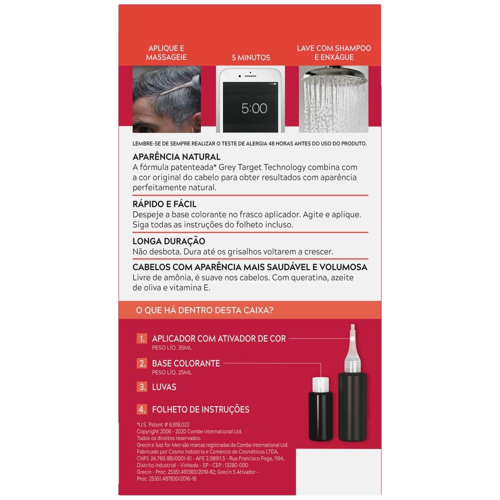 Kit 2x Unidades Grecin 5 Shampoo Tintura Tonalizante Castanho Claro H-25 60ml - Cobre Os Cabelos Grisalhos Em 5 Minutos