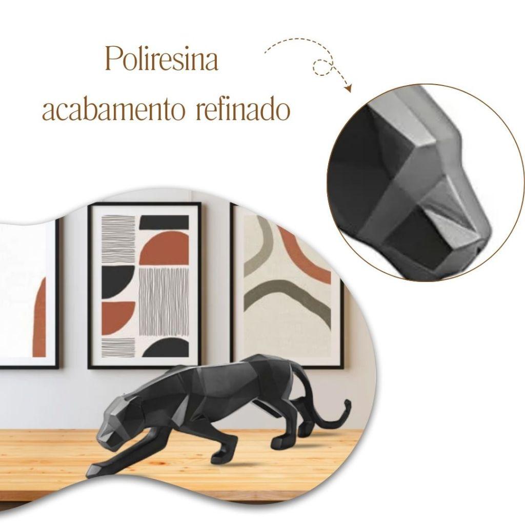 Escultura Leopardo 45cm Pantera Negra Decoração Elegante Grande