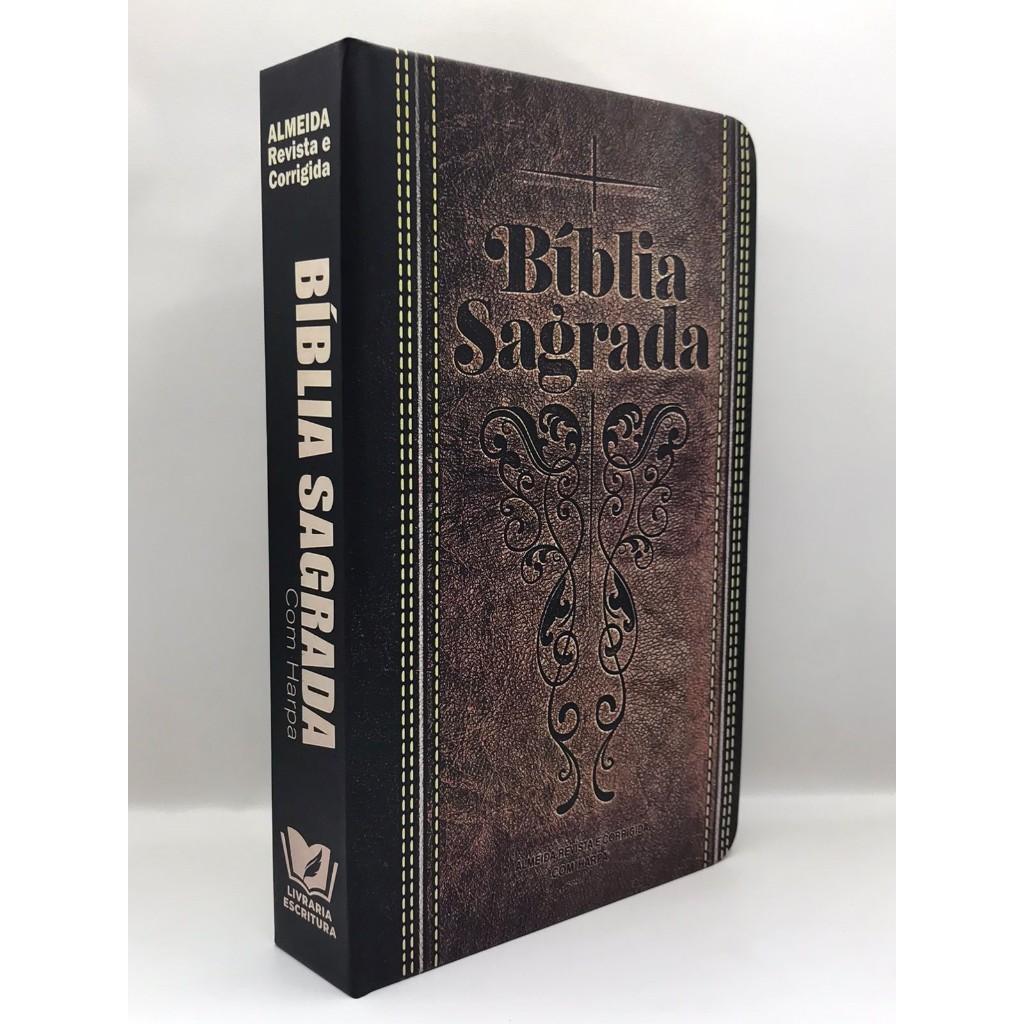Bíblia Sagrada Tamanho Grande Com Harpa Palavras De Jesus Em Vermelho Capa Dura Couro Marrom