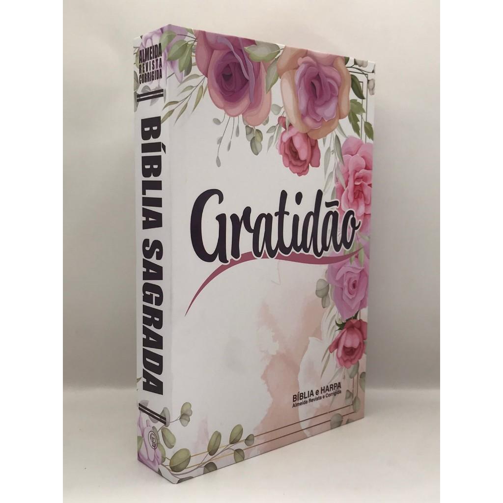 Bíblia Sagrada Tamanho Grande Capa Dura Com Harpa Palavras De Jesus Em Vermelho Gratidão Flores Rosa