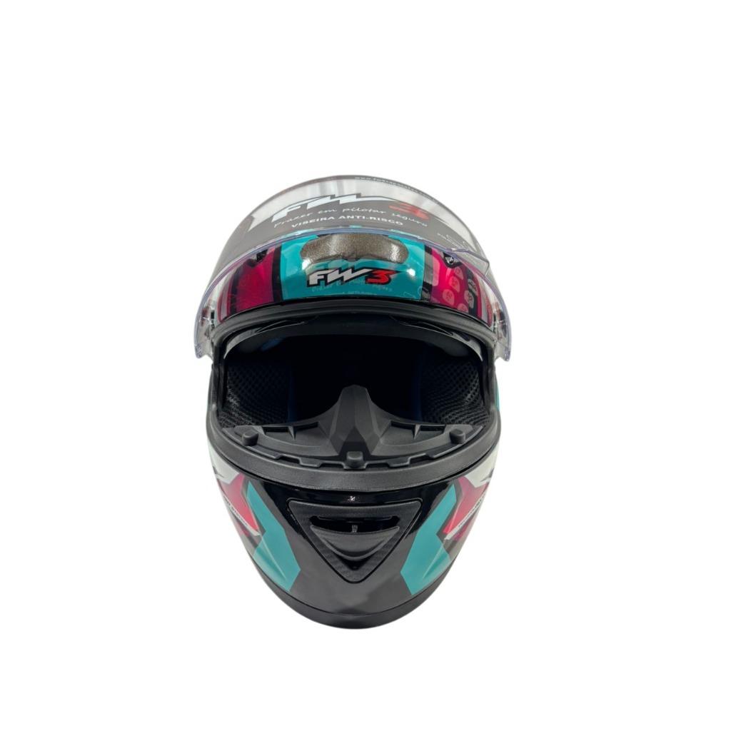 Capacete Fechado Fw3 Gtx Fox Com Óculos Interno Azul Tifanny