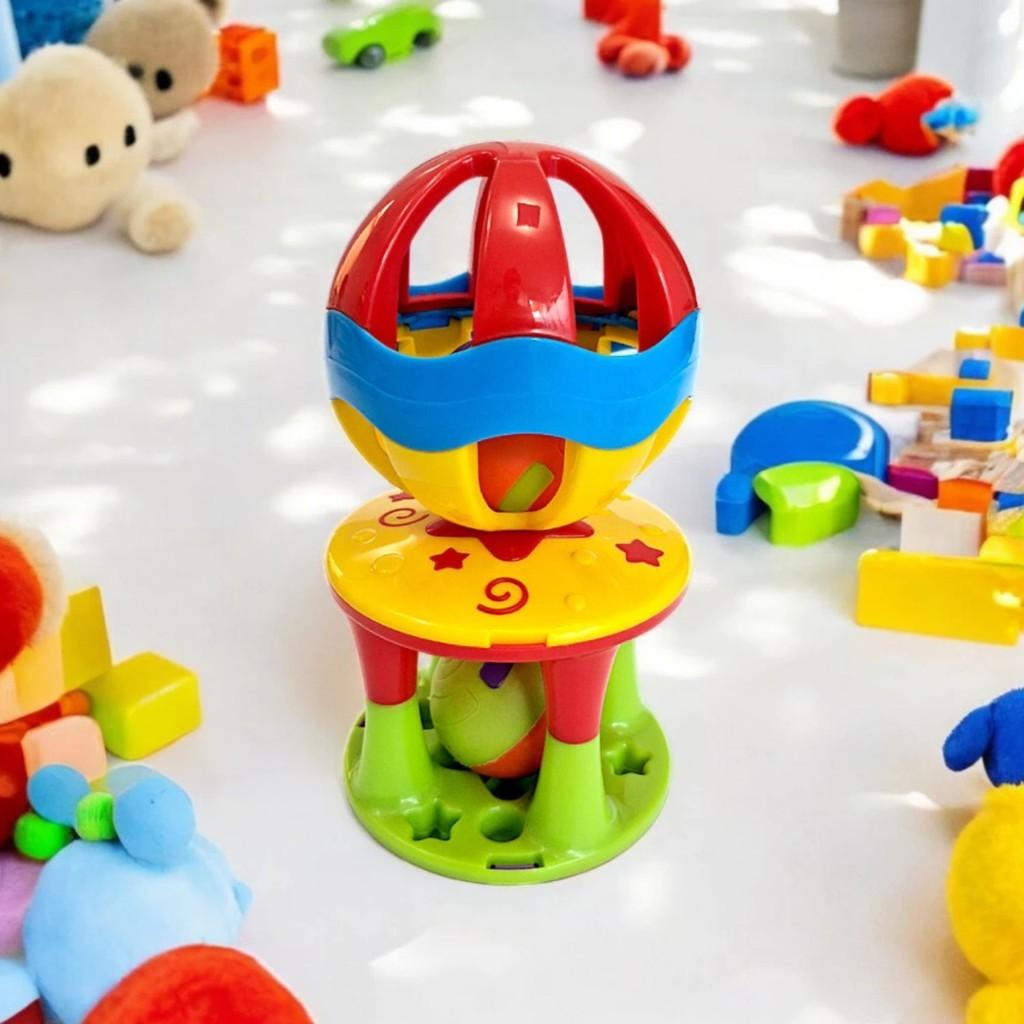 Torre Didática Com Bolinha Chocalho Educativo Pedagógico Bebe Criança Colorido