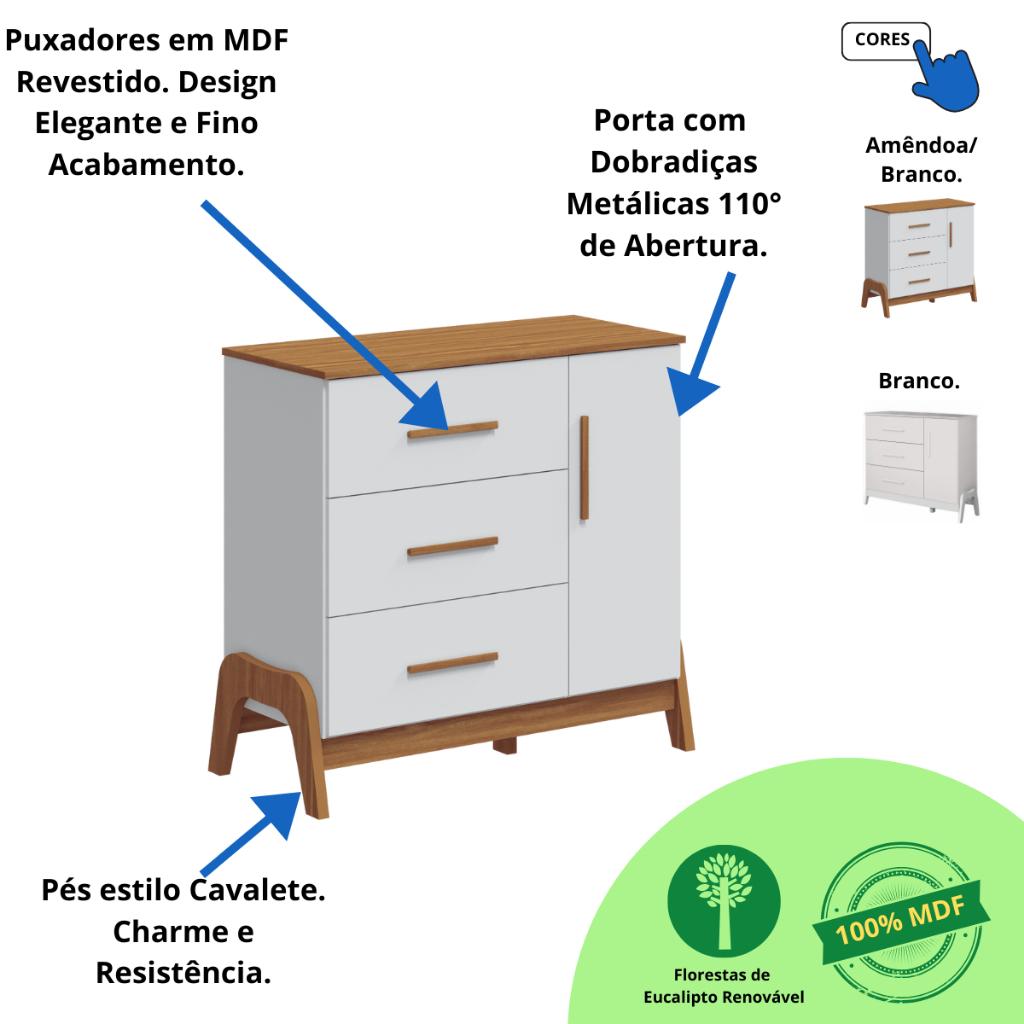 Cômoda De Bebê Infantil 1 Porta 100 Mdf Anti-tombamento Arco Retrô