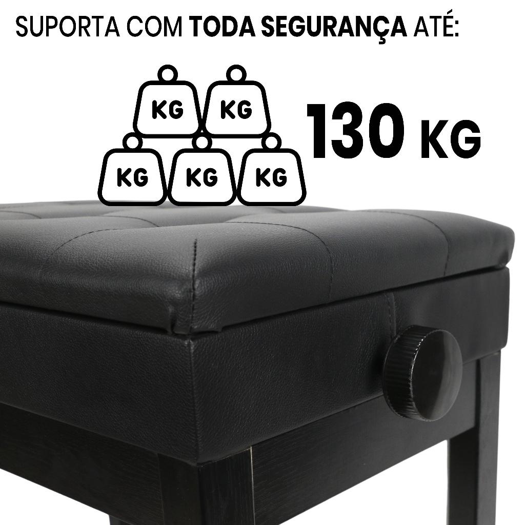 Banco De Piano Baú Banqueta Teclado Orgão Preto Com Regulagem