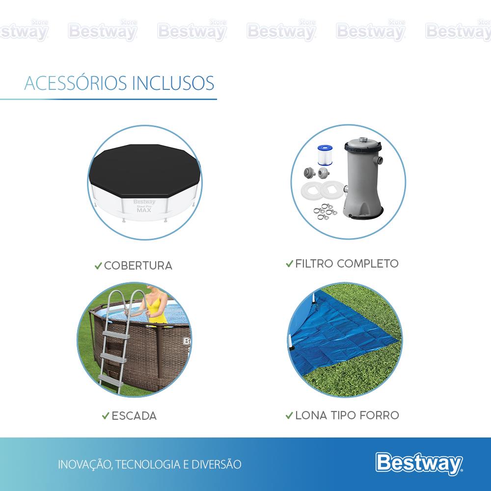 Piscina Estrutural 9150l Circular Deluxe + Escada + Bomba Filtrante + Capa + Forro Bestway