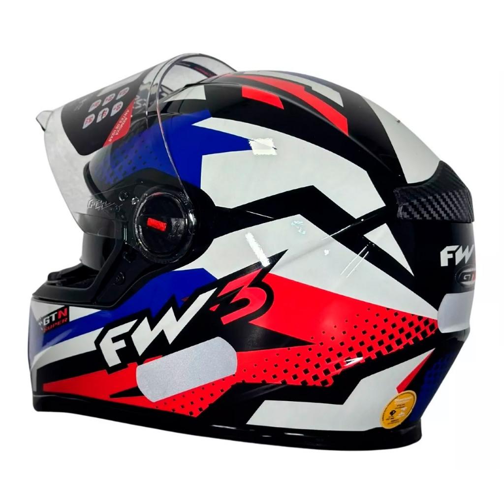 Capacete Moto Fechado Gtx Super Vermelho Com Azul/branco Viseira Cristal Inmetro Tamanho 56 - FW3
