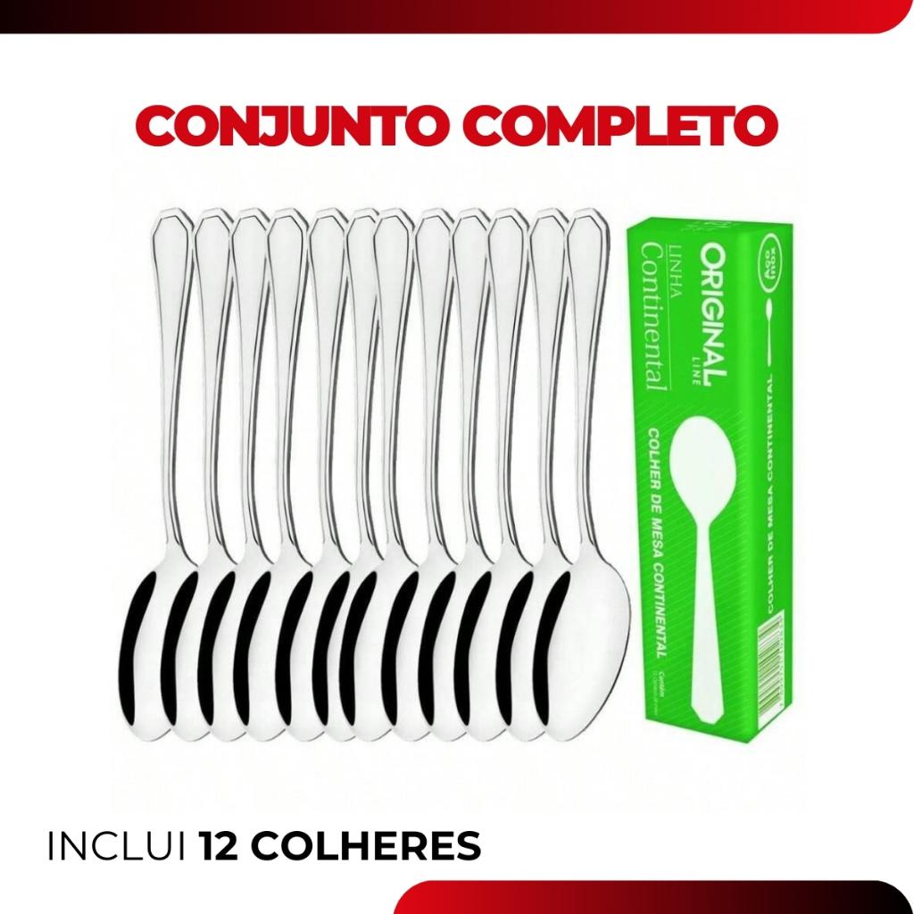 Jogo 12 Colher Mesa Sopa Restaurante Buffet Premium Conjunto Aço Inox Continental Original Line