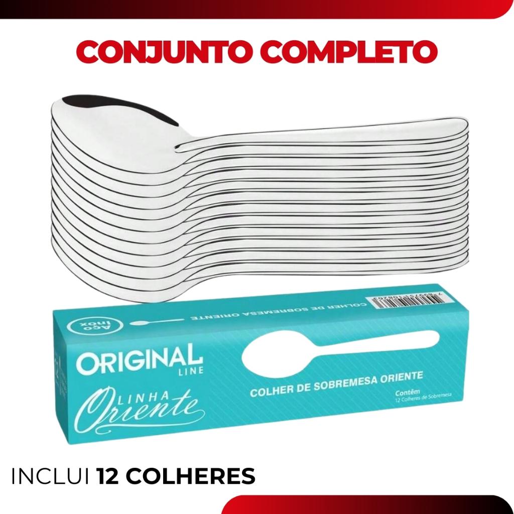 Kit Jogo 12 Colher Sobremesa Sopa Buffet Restaurante Lanchonete Aço Inox Linha Oriente Original Line