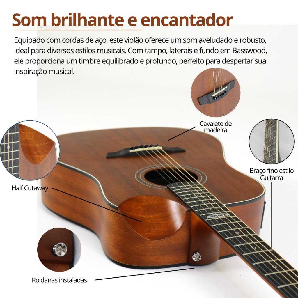 Kit Violão Strinberg Folk Elétrico Sd201hc Half Cutaway + Acessórios