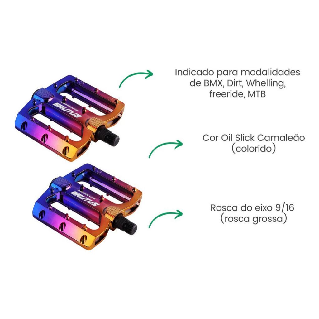 Pedal Plataforma Absolute Brutus Camaleão Alumínio 9/16 Rosca Grossa Mtb Bmx Dirt Downhill Grip Extremo