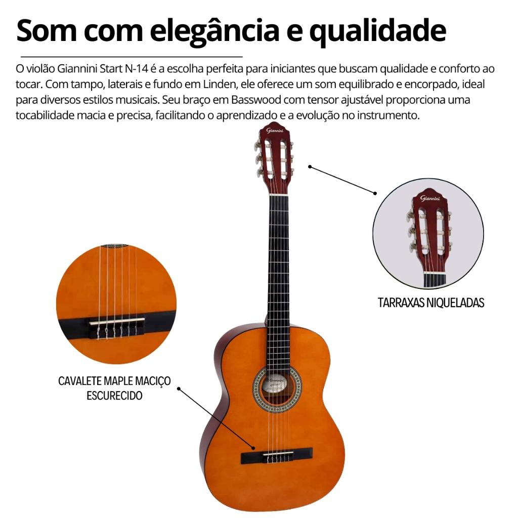 Kit Violão Giannini Acústico N14 + Acessórios Completo