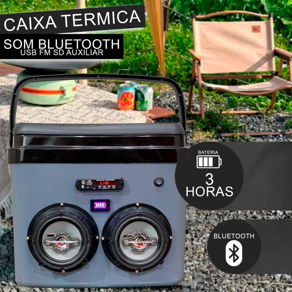 Caixa Térmica Com Alto Falante Portátil Sem Fio Bluetooth Cooler Gelo USB Pen Drive Controle Alça