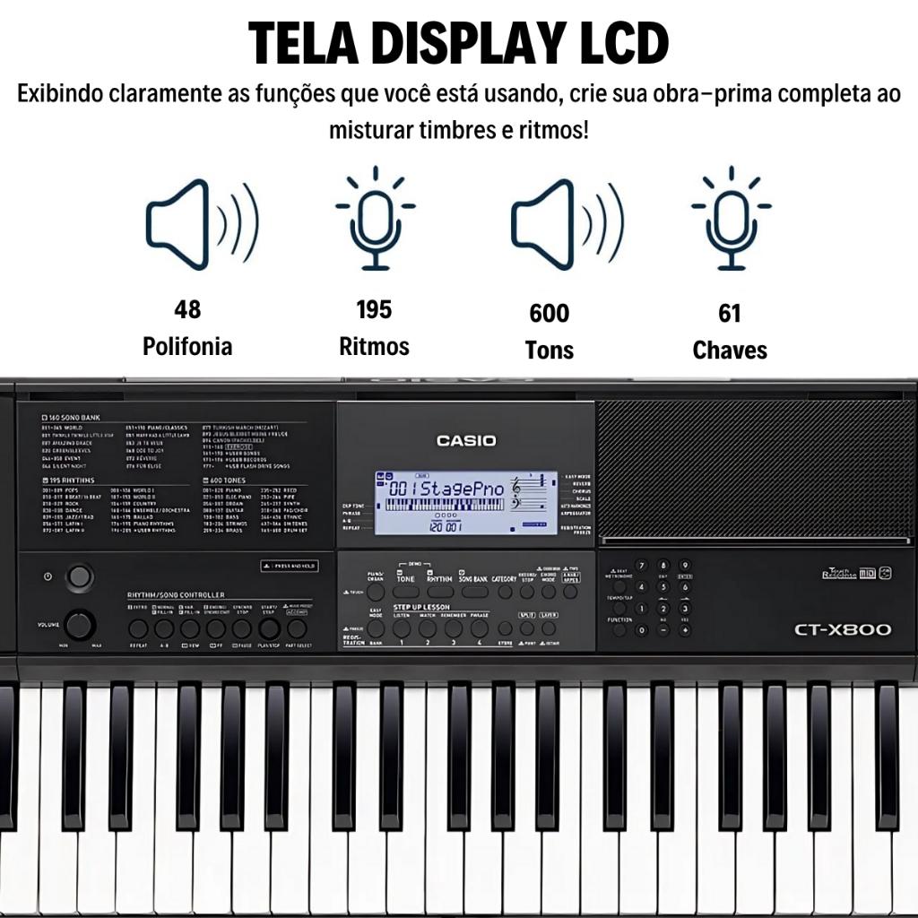 Kit Teclado Musical Casio Ctx800 Teclas Sensitivas USB + Suporte Capa Pedal