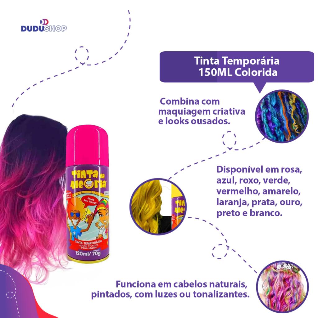 Tinta Temporária 150ml Colorida Spray Para Cabelo Tinta Da Alegria Tinta Carnaval Cabelo Maluco