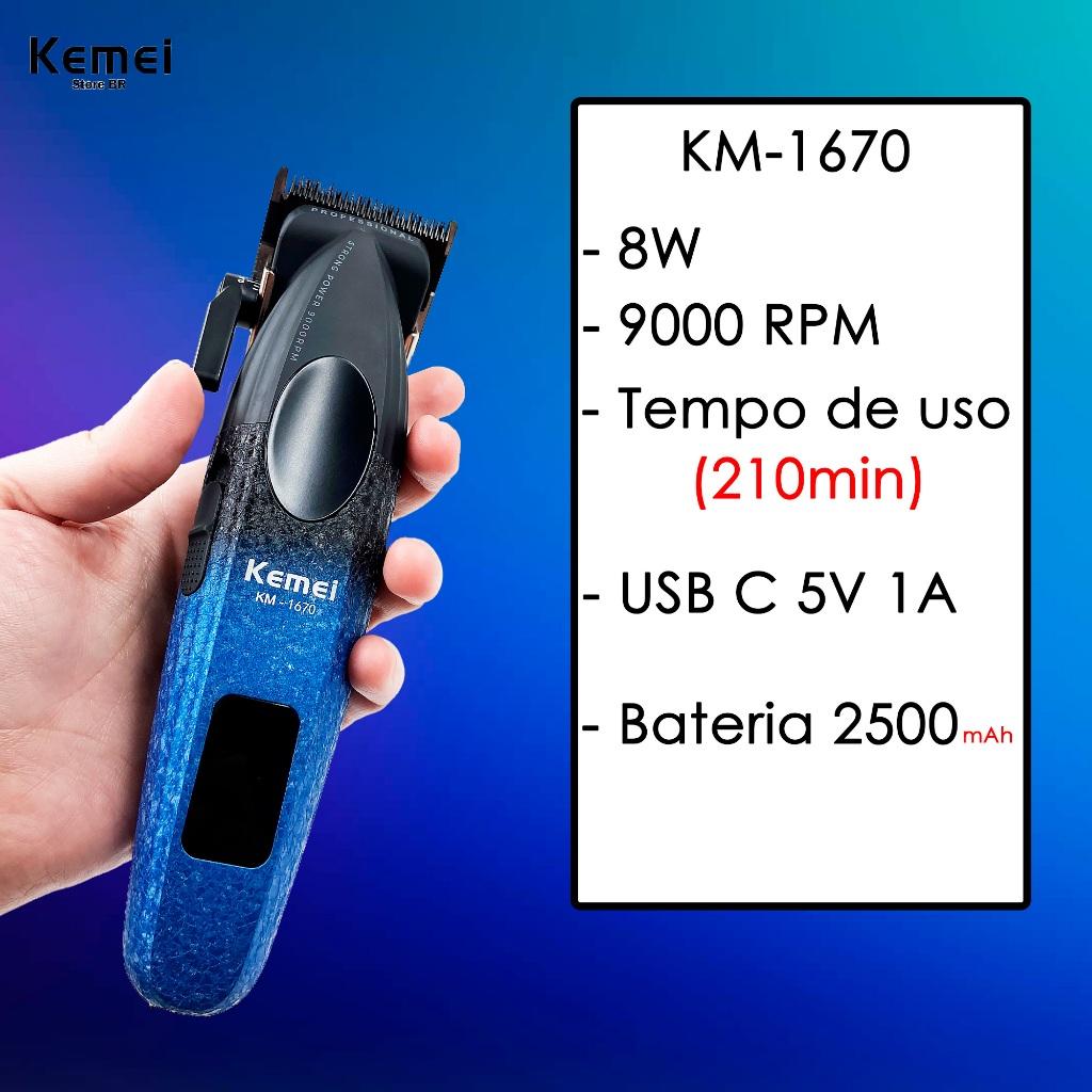 Máquina De Barbear Original Kemei Km-1670 Bivolt Sem Fio Portatil 210 Minutos De Uso 6 Pentes 8W
