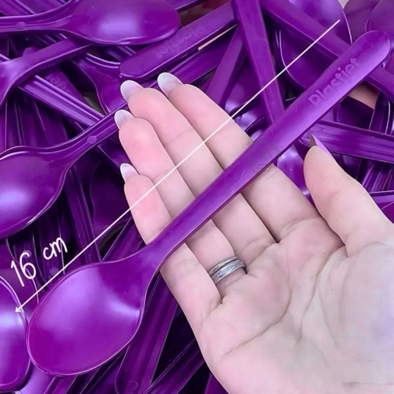 Kit 100 500 Colher Roxa Cabo Longo 16 Cm Grande Para Açaí Off