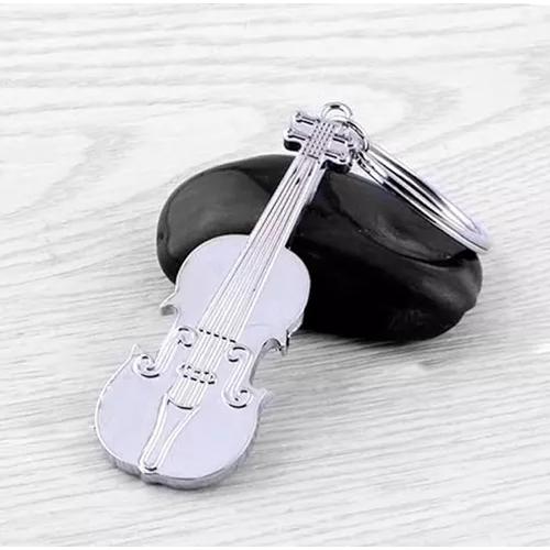 Chaveiro Presente Musical 3D Prateado Pingente Violino Metal