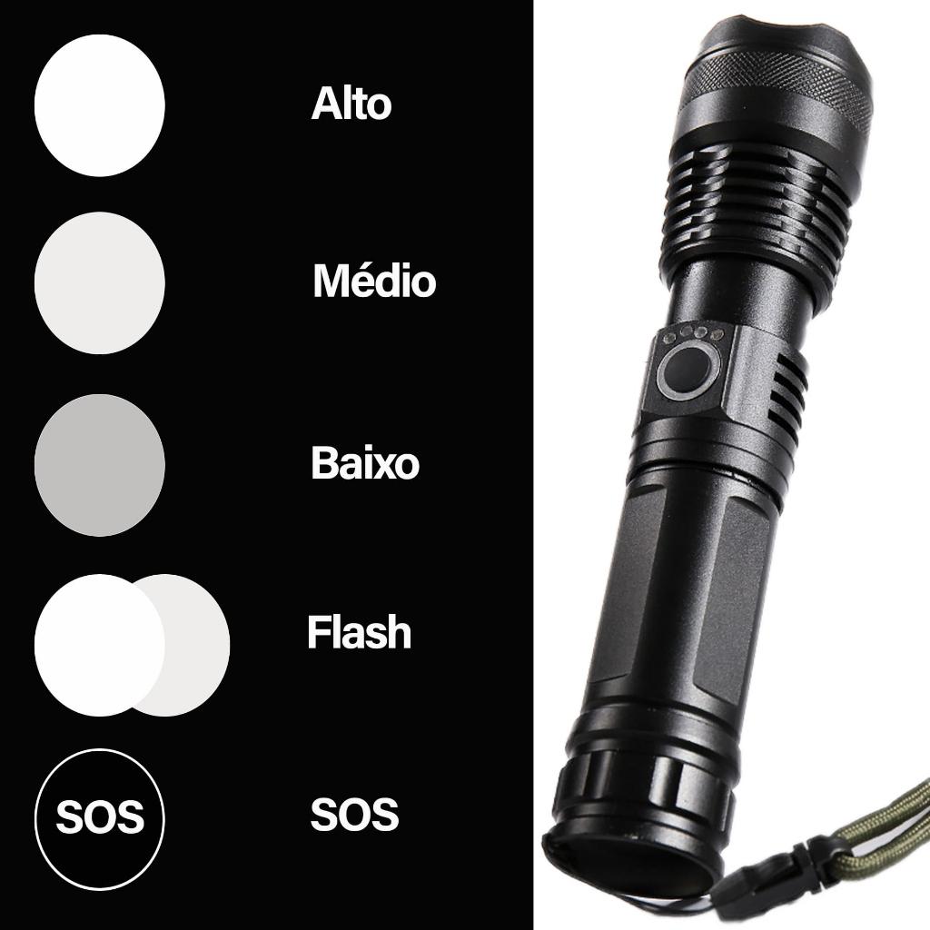 Lanterna LED Tática Profissional Alta Potencia Com Zoom De Longo Alcance Mais Forte Do Mundo - Wct Fitness