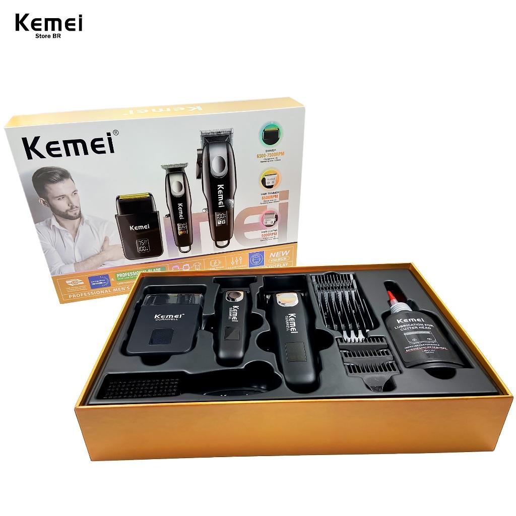 Kit Kemei 3 Em 1 Km-8531 Cabelo + Rosto + Corpo Bivolt Sem Fio Shaver Hair Trimmer Clipper Portatil
