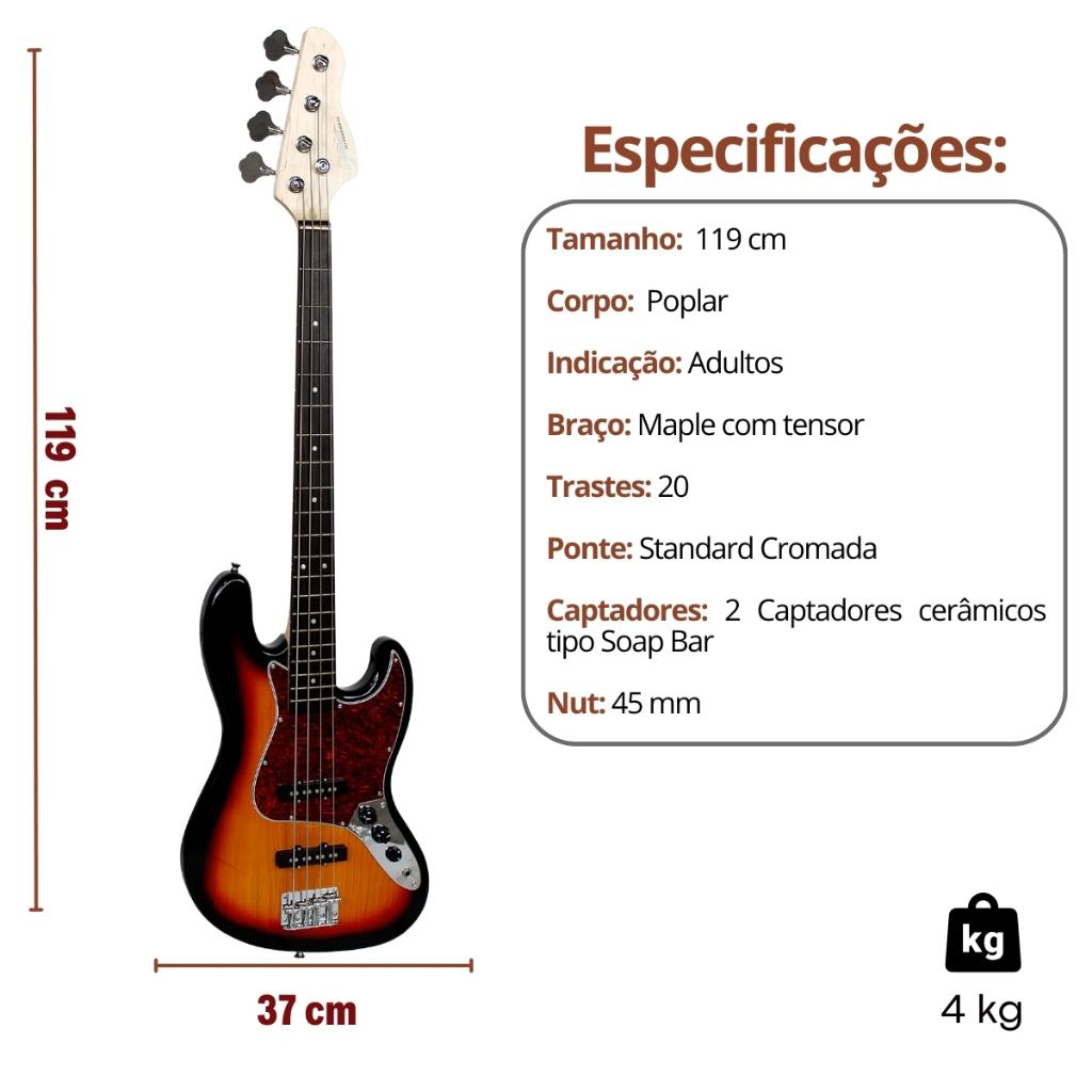 Kit Contra Baixo Giannini 4 Cordas Gb100 Passivo Jazz Bass + Acessórios