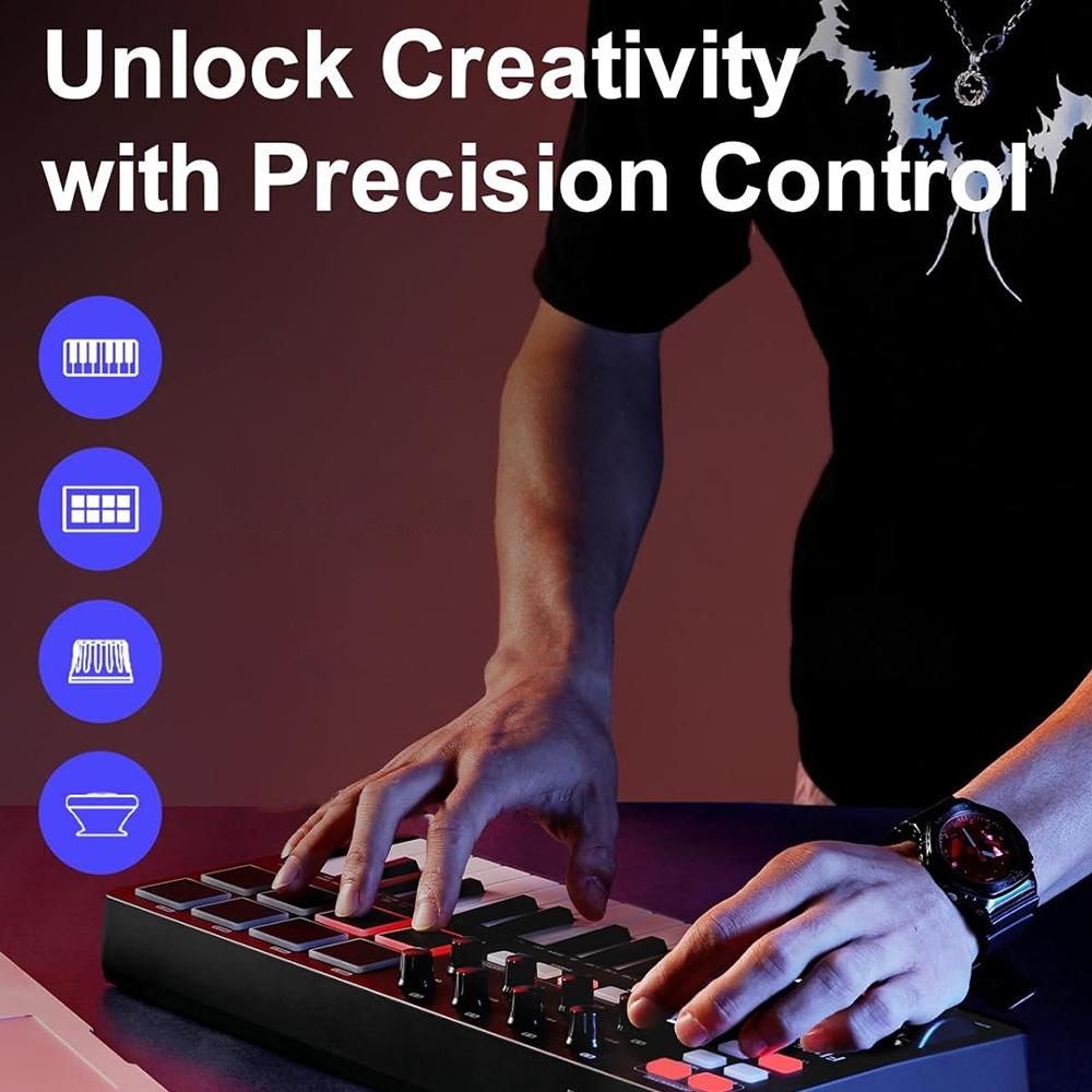 Teclado Controlador De Midi Beat Maker Machine 25 Teclas Teclado De Midi Para Arranjos Strike Pad USB Midi Botões
