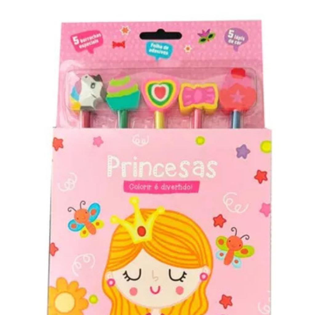 Colorir É Divertido - Se Divirta Com 50 Adesivos + Lápis + Borracha Princesas