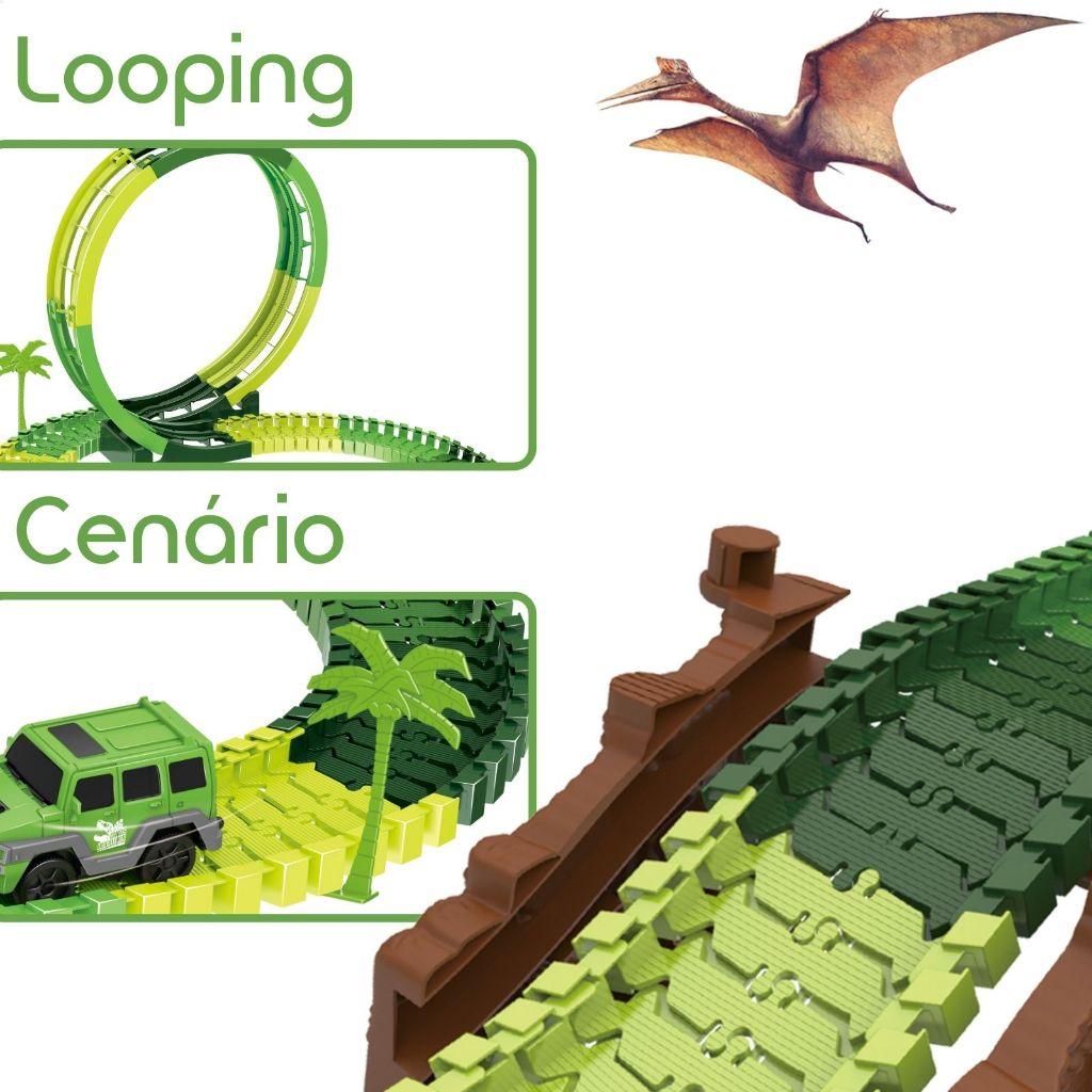 Pista Dinossauro Com Looping Carrinho Circuito Radical 92 Peças